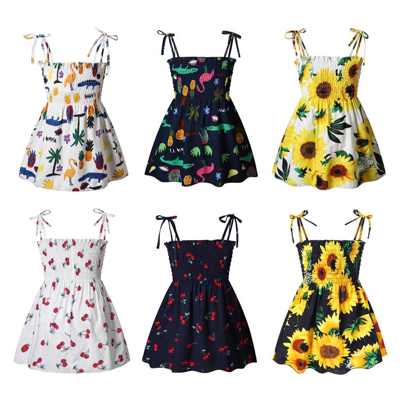

Girl's Dresses 1-7 Years Girls Kids Summer Sleeveless Strap Princess Dress Cotton Flower Print Children Clothes Girl Casual Sundress, Red;yellow