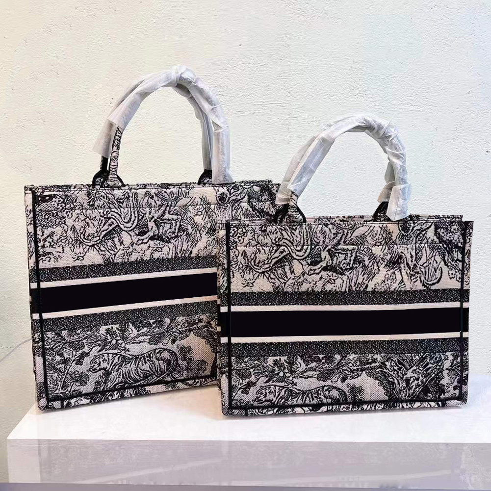 

Luxury Designers Top Original Totes Bags Light Grey Tiger Embroidery BOOK Handbag TOTE Women's Classic Handle Laptop Large Capacity Shopping Bag Commuting Canvas, Dust bag
