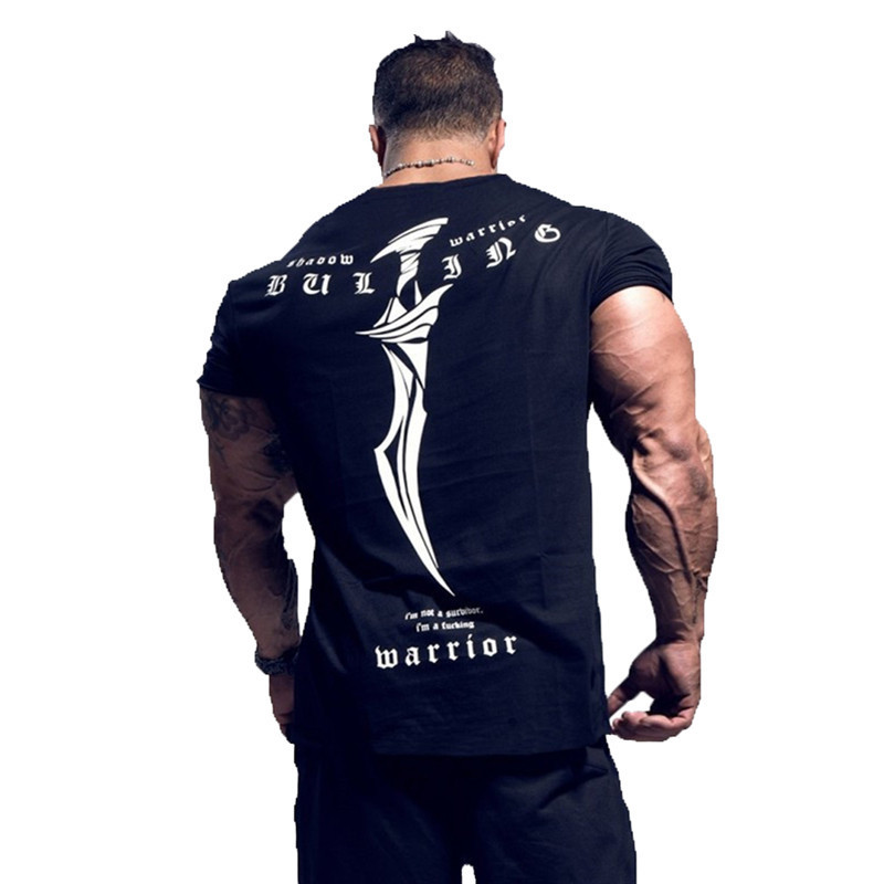 

Summer gym T shirt large type brand Sports Men shirt Bodybuilding Fitness printing Short Sleeve Running 220615, Black