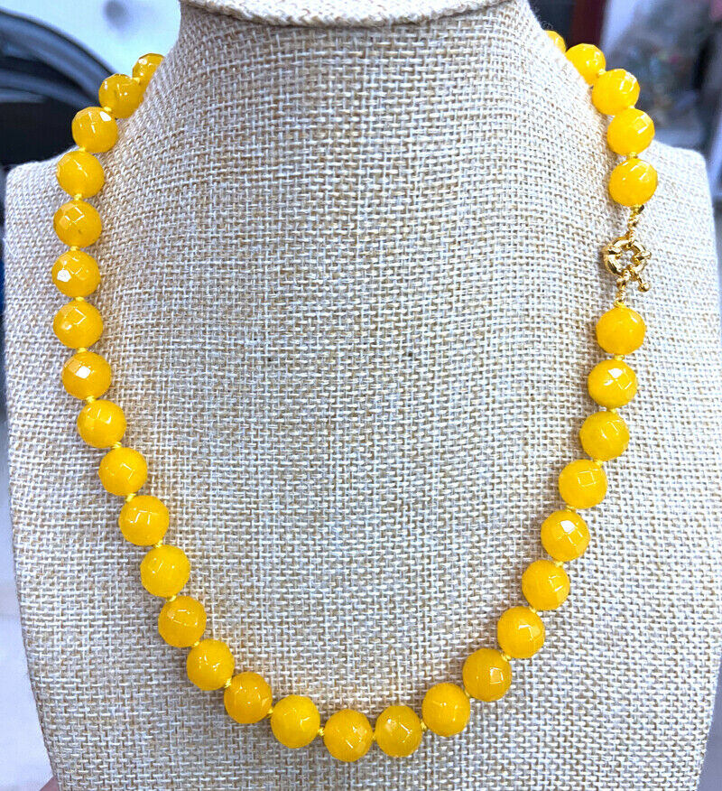 Natural 8mm 10mm Yellow Topaz Gems Faceted Round Bead Necklace 18&#039;&#039; AAA+++-image-760377604