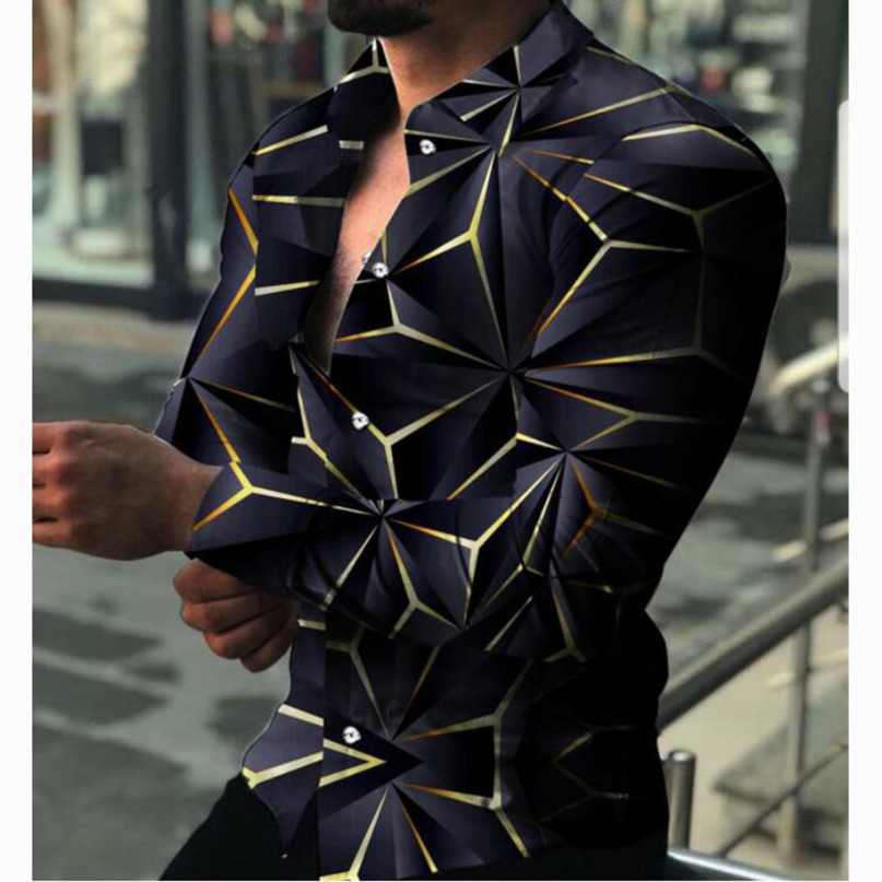

Mens Spring Autumn Fashion Trend Gradient Printing Casual Slim Long Sleeve Shirts Large Size Street s 220614, Photo color3