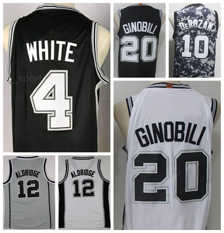 

Men Basketball DeMar DeRozan Jersey 10 LaMarcus Aldridge 12 Derrick White 4 Manu Ginobili 20 With Short Pant Stitched Black Grey Camo''nba'', 20 black