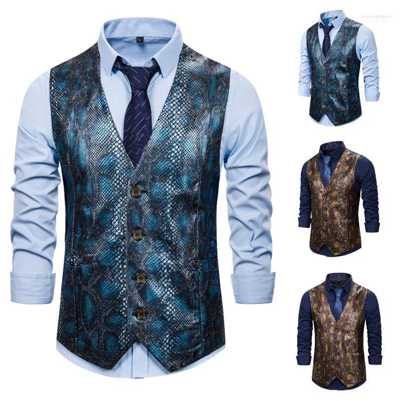 

Men' Vests Brand Creative Fashion Personality Business Python Printing Casual Vest Mens Men Suit Phin22, Blue