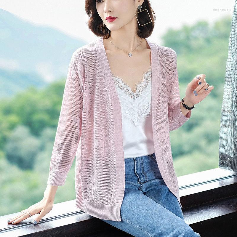 

Women's Knits & Tees Spring Summer Cardigan Women Hollow Out Shawl Knitted Sweater Female Cardigans Thin Jacket Coat Ladies Tops X126Women's, Pale pinkish purple