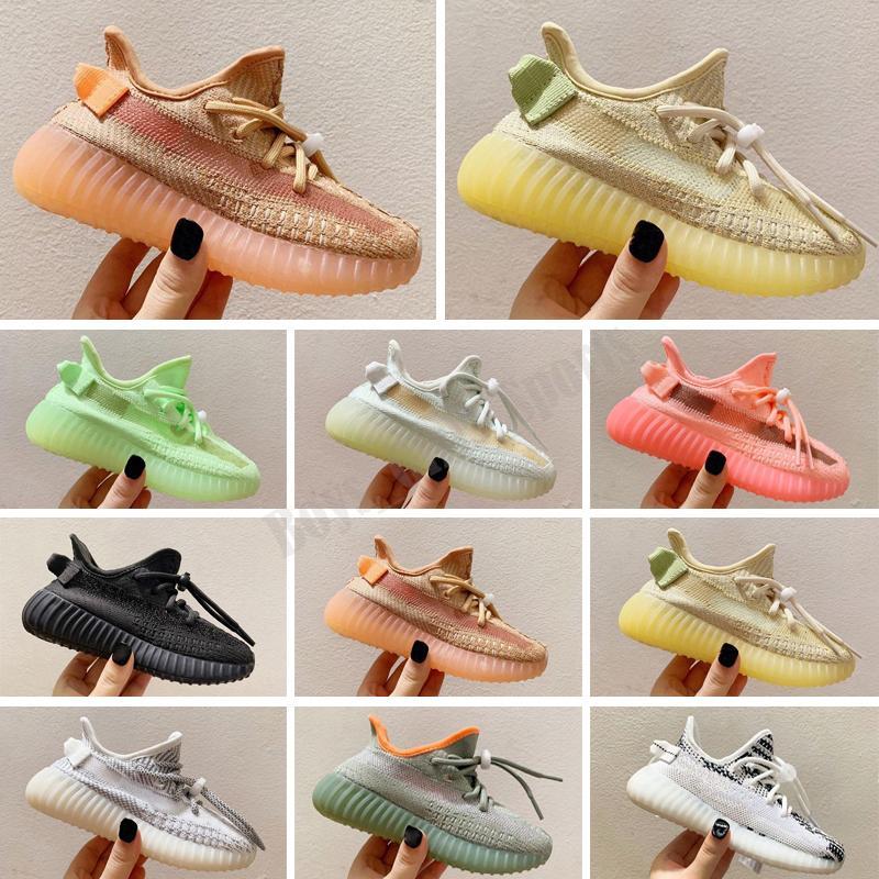 

Kanyes 2020 Top Quality Kids Running Shoes Boy and Girl Yellow Core Black children Sports Shoes Sneakers akf''Yeezies''Yezzies''350 V2 Boost, Photo color