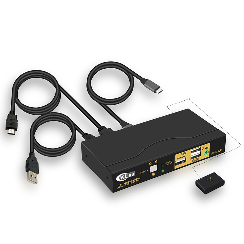 CKLau 4K@60Hz 2 Port HDMI KVM Switch USB C with Audio and Cables-image-664408629