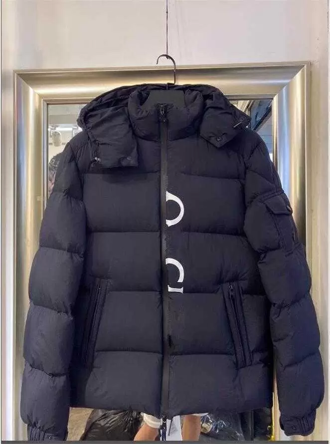 

Monclair Men Hooded Down Coat Thick Soft Warm Double Zipper Waterproof Parkas Side white letters design Jacket Size 1466, As photo