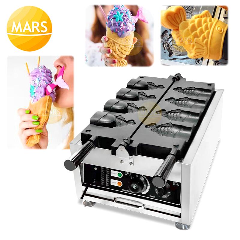 

Bread Makers Commercial Open Mouth Taiyaki Maker Ice Cream Fish Shape Waffle Cone Machine 220v 110v Baking Pan Equipment