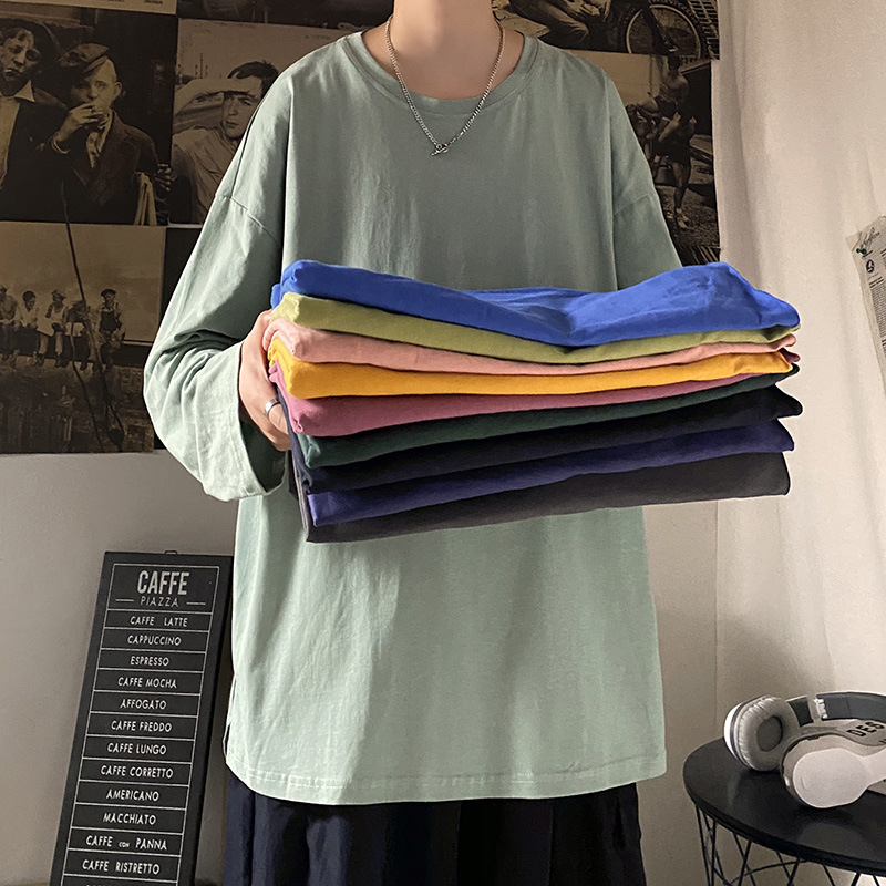 

Spring Autumn Solid Long Sleeve T Shirt Men New Fashion Asymmetry Oversized T Shirts Mens Casual O-neck Streetwear Top Tees, Grass green