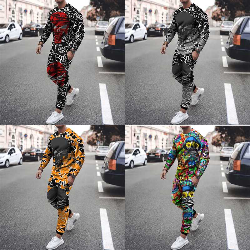 

Men's Tracksuits Men's Est Long Sleeve Workout 3D Skull Print Suit Fashion Casual Jogger Sports Oversized Outdoor StreetwearMen's, Tc1214