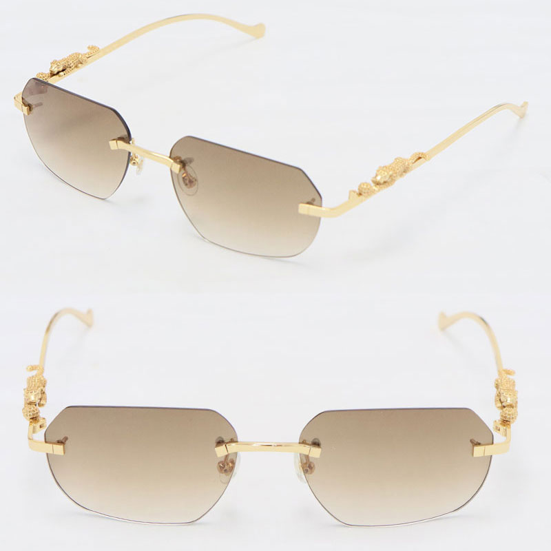 

Metal leopard Series Panther Rimless 3524012 Sunglasses Men Women Frame 18K Gold Unisex Square Eyewear UV400 Lens Fashion Cat Eye Stainless Sun Glasses Size 59-18-145
