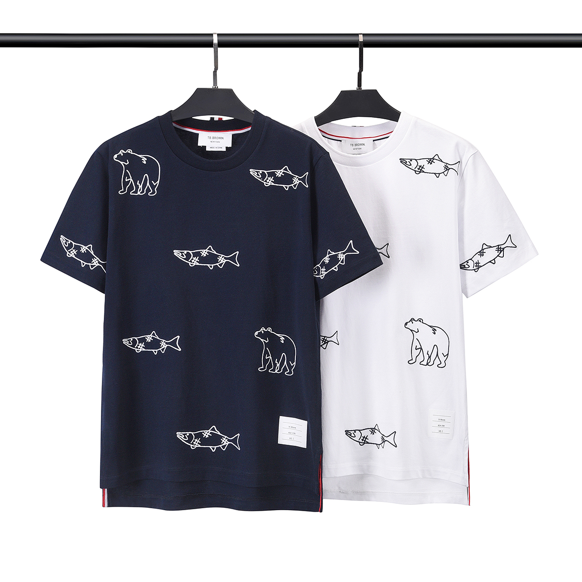 TB Men's T-Shirts Summer New Casual Cotton Animal Embroidery Short Sleeves Round Neck Slim Fit Women's Classic Split Top Jacket #S-XXXL