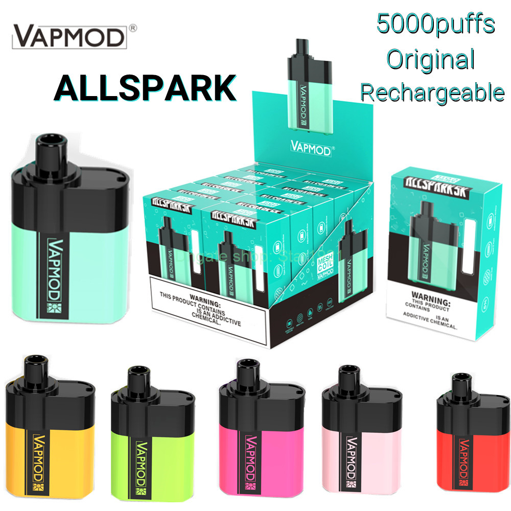 

Original Vapmod ALLSPARK 5% Disposable E Cigarettes 5000 Puffs Wholesale 650mAh Rechargeable Battery Mesh Coil 15 Colors Vapor Device Type-C