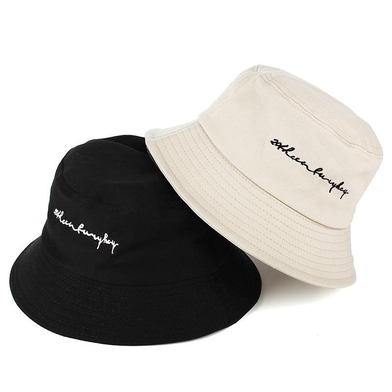 

Berets Summer Japanese Style Letter Pattern Embroidered Fisherman's Hat Women Solid Sunscreen CasualBerets, White
