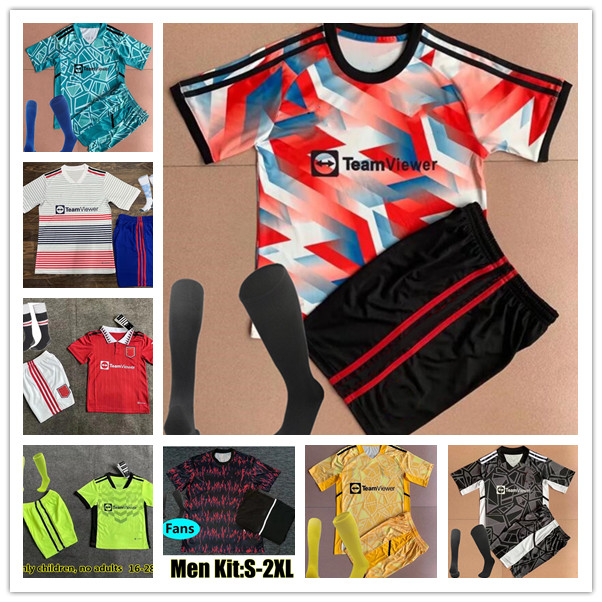 

21 22 23 SANCHO soccer jerseys Fans Player version MAN BRUNO FERNANDES POGBA RASHFORD football shirt UTD 2021 2022 men kids kit sets, 16