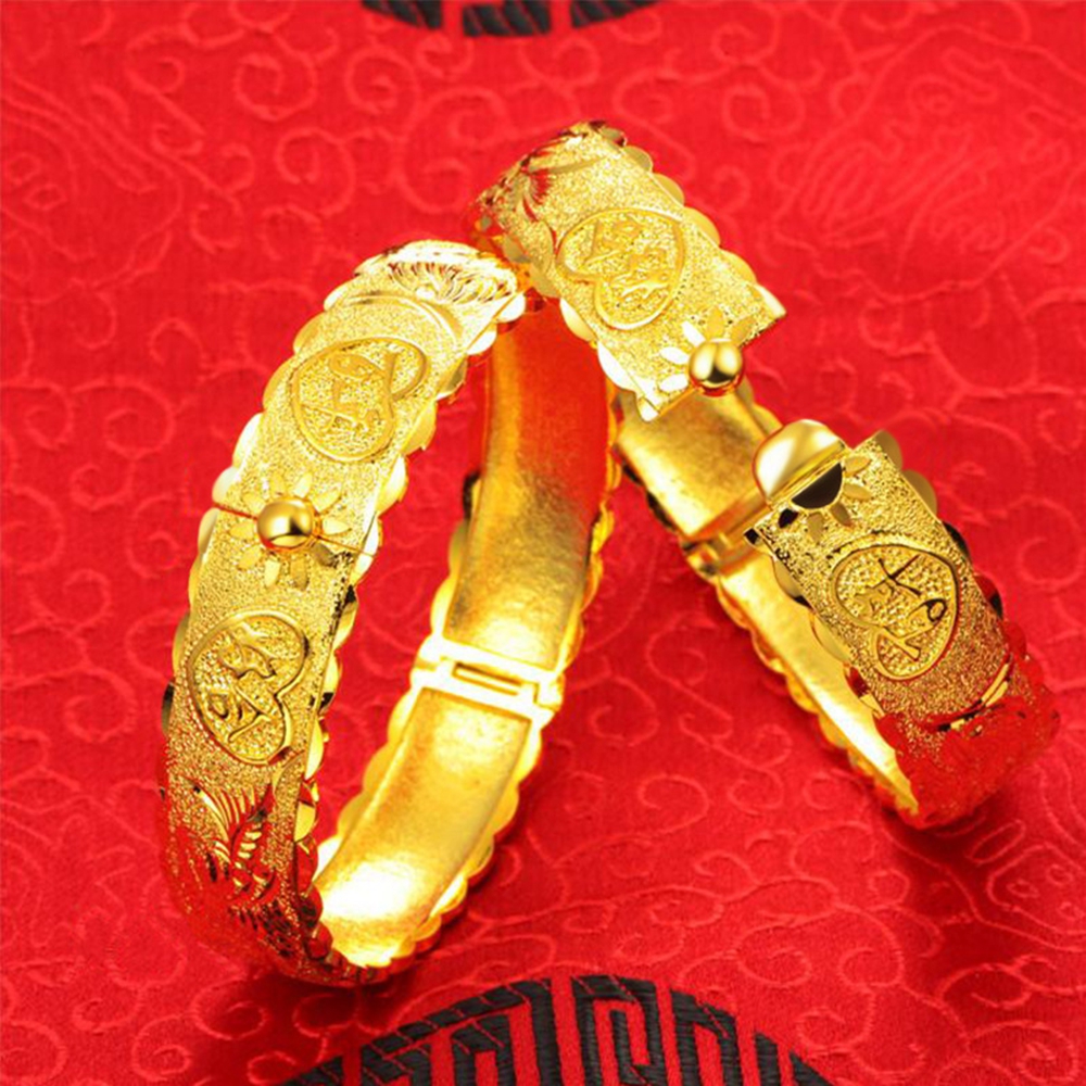 

15mm Thick Noble Bangle for Women Wedding Jewelry Solid 18k Yellow Gold Filled Luxury Bridal Bracelet Gift Can Open Dia 56mm