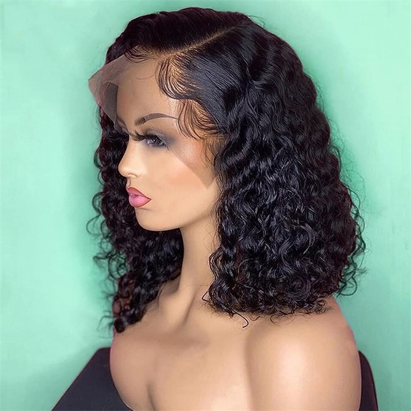 

Short Curly Bob Human Hair For Women Brazilian Afro Natural Loose Deep Water Wave transparent lace frontal Closure 220715