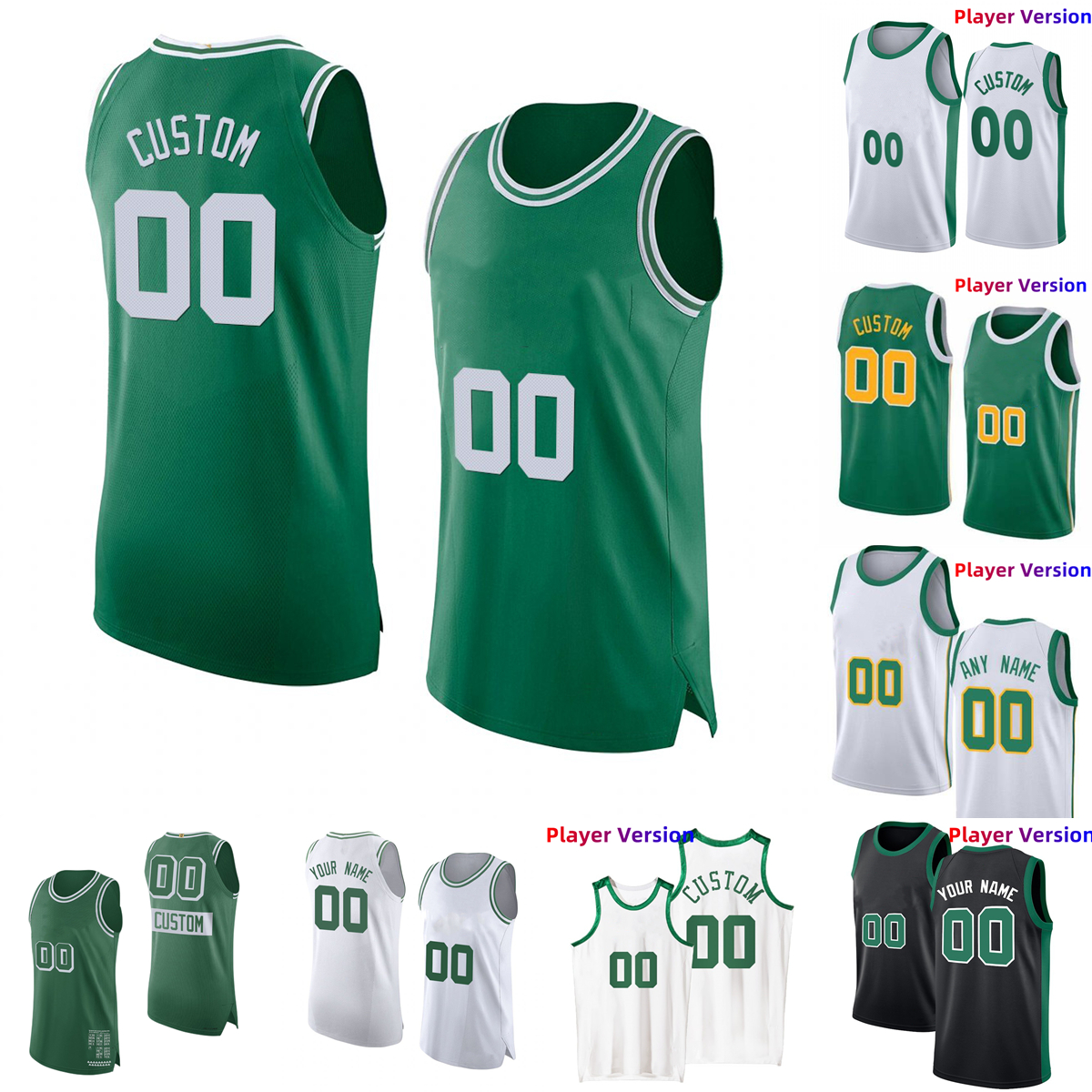 

Authentic Stitched Player Version Basketball Jerseys Custom 0 Jayson 7 Jaylen Tatum Brown 42 Al 13 Malcolm Horford Brogdon 9 Derrick White 20 JD Davison 30 Sam Hauser, Player version (with team logo)