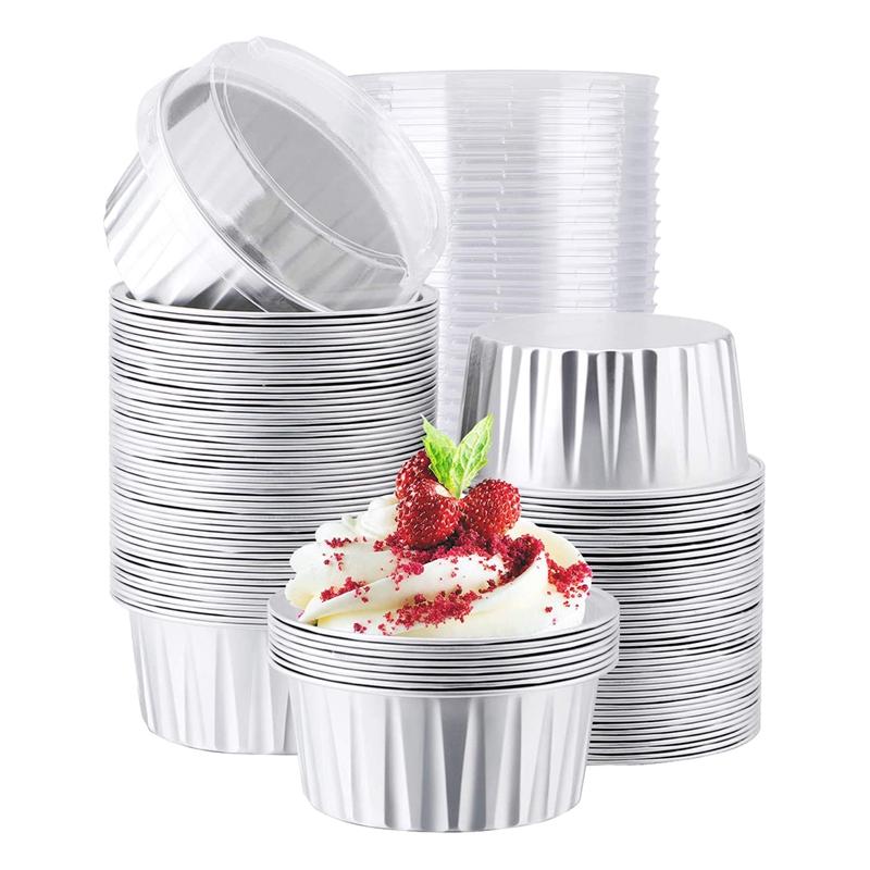 

Baking Moulds Foil Ramekins Cupcake Cups Holders Cases With Lid,50Pcs Aluminum Liners,Muffin Liners Lids