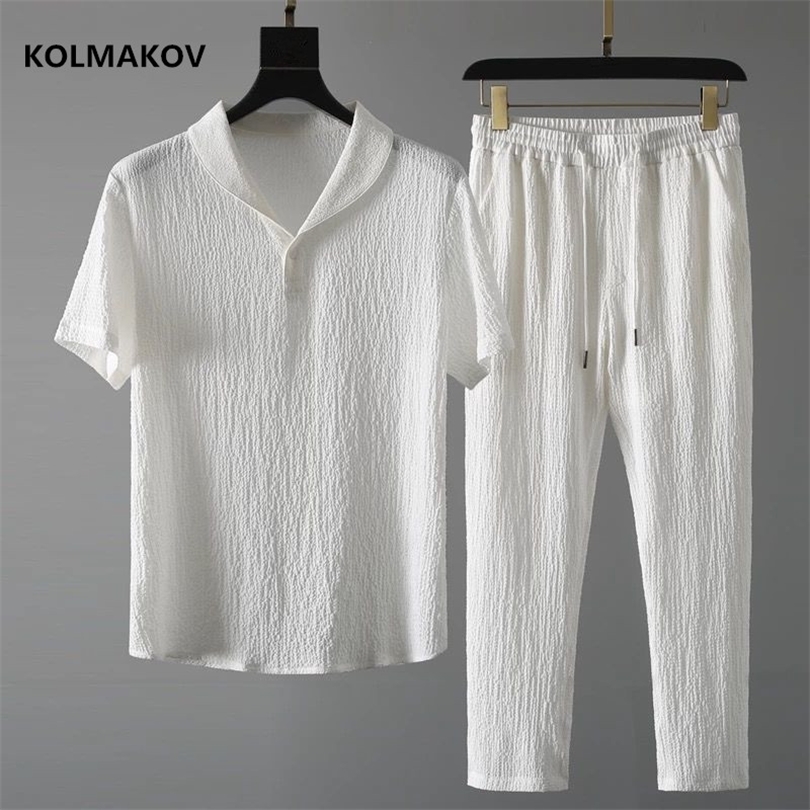 Chemise pantalon été hommes mode chemise classique s affaires chemises décontractées Un ensemble de vêtements taille M 4XL 220621