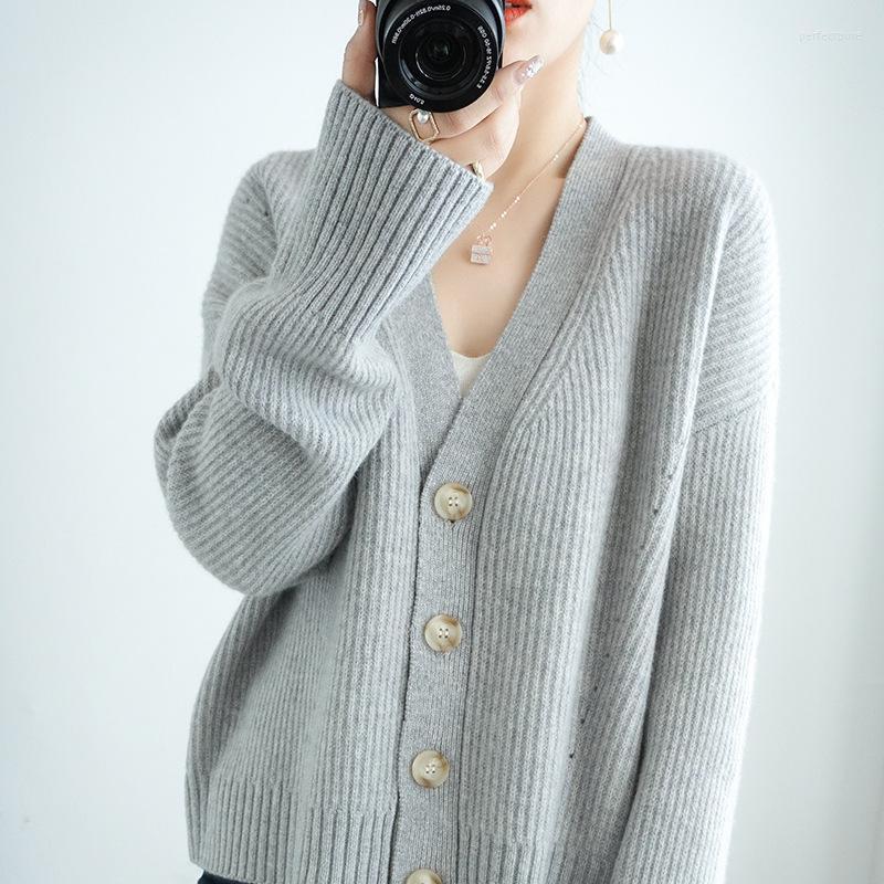 

Women' Knits & Tees 2022 Autumn And Winter Korean Version Of The V-neck Wool Knit Cardigan Loose Long-sleeved Thick Short Jacket Women' Per, Yellow