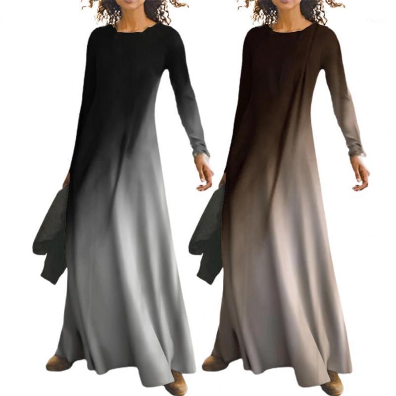 

Casual Dresses Women Dress Large Hem Gradient Color Spring Slim Crew Neck Long For Banquet, Blue