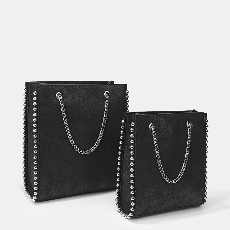 

Evening Bags Retro Chains Rivet Large Capacity Totes Designer Women Shoulder Lady Luxury PU Leather Crossbody Bag Solid Color Bead Purse, Black small