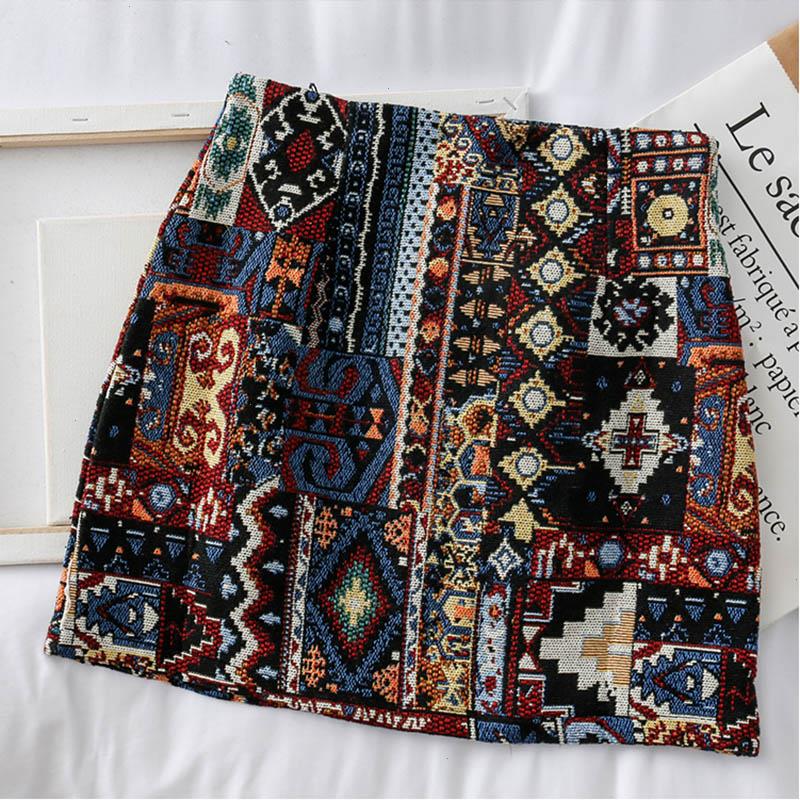 

Boho Patchwork Partern Skirts Women A-line National Spring Mini Wide Leg Vintage For, White