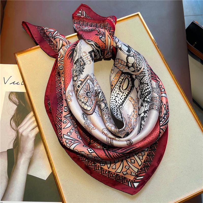 

Scarves 70cm Silk Satin Hair Scarf Women Luxury Print Brand Neck Tie Female Hand Wrist Shawl Wraps Headkerchief Hijab Bandana 2022