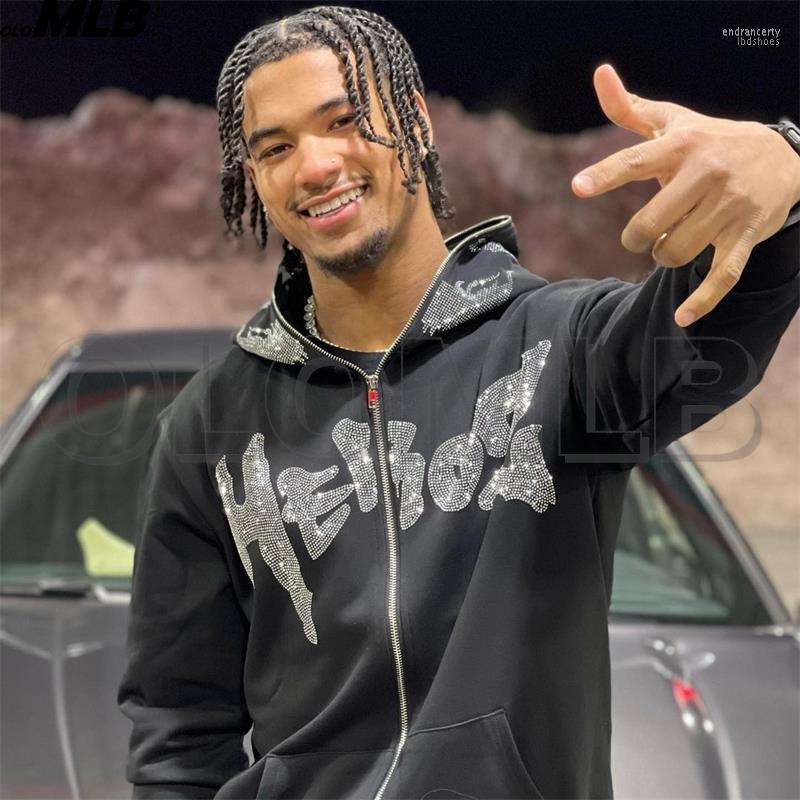 

Men's Hoodies & Sweatshirts Men's Rhinestone Graphics Sweatshirt With Zipper Oversized Hoodie Men Jacket Harajuku Goth Y2k Clothes Grung, Black