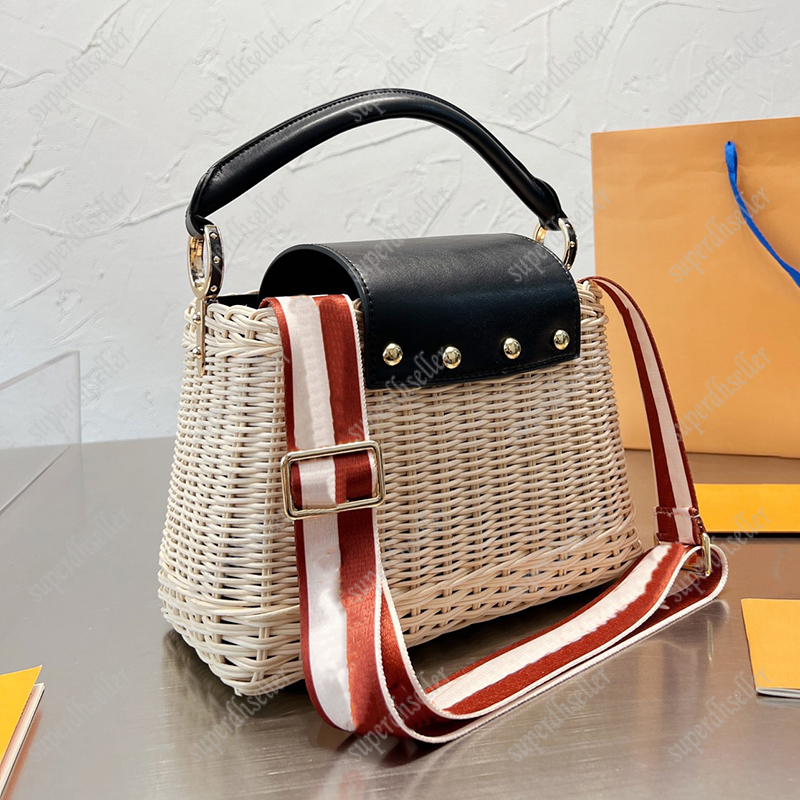 

Straw Shoulder Bag Women Crossbody Designer Bucket Bags Large Capacity Pochette Handbag, Black