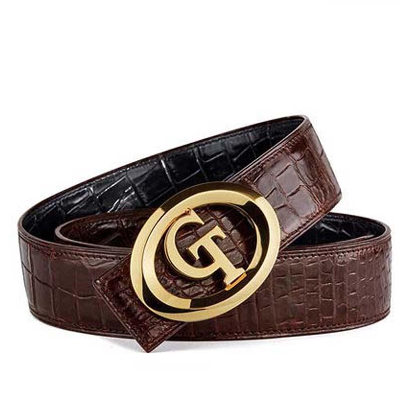 

Belts Gete Siamese Crocodile Men Belt Male Smooth Buckle Double Sided Korea Edition Business, Silver