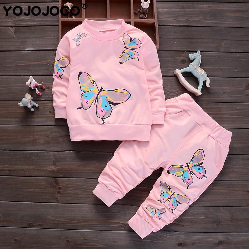 

Baby Girl Clothes Sets 0-4 Years Old Spring And Autumn Long-sleeved Cotton Suit Butterfly Print Cute Costume 2-piece Set, Gray