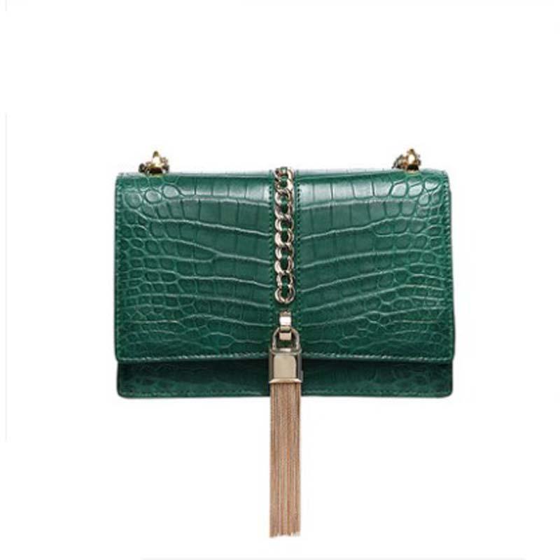 

Evening Bags Ouluoer Import Nile Crocodile Bag Female Agate Green Tassel Fashion Western Style One Shoulder Chain
