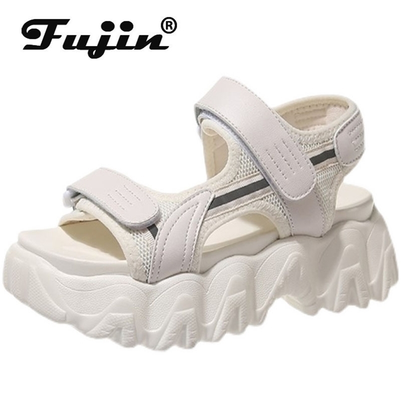 

Fujin 6CM Gladiator Platform Women's Sandals Summer Fashion Women Chunky Beach Sandal Denim Comfortable Sandalias Mujer 220406, 801 white