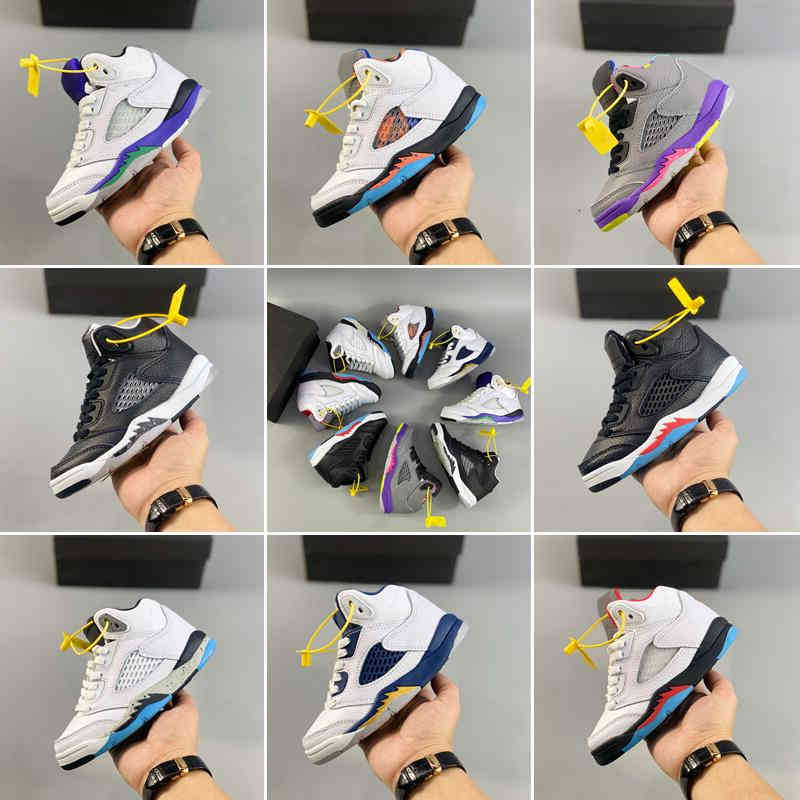 

V Jordns 5S Kids Jumpman Basketball Shoes White Cement Infant Children Toddler Metallic Silver Designers Trainers Boy Girl Sneakers Grape, #1
