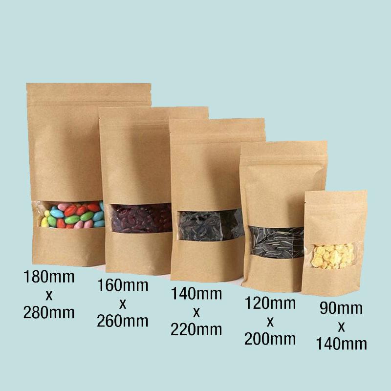 

Gift Wrap Packaging Bags With Window For Small Business Kraft Paper Stand-Up Pouches Clear Food Coffee Beans Storage Party GiftGift