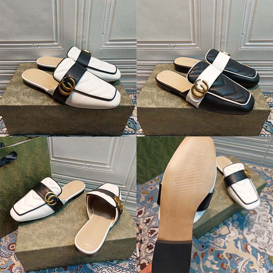 

Luxury sandal design embroidery black slippers shallow beach leisure indoor full set of accessories Winter damen resorts shoes brand, #6