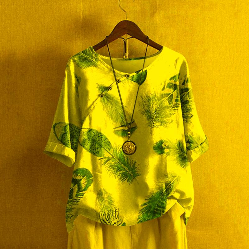 

Women' Blouses & Shirts Womens Purple Shirt Ladies Loose Casual Round Neck Half Sleeves Printed Button Tops Women Plain Cotton T ShirtsWome