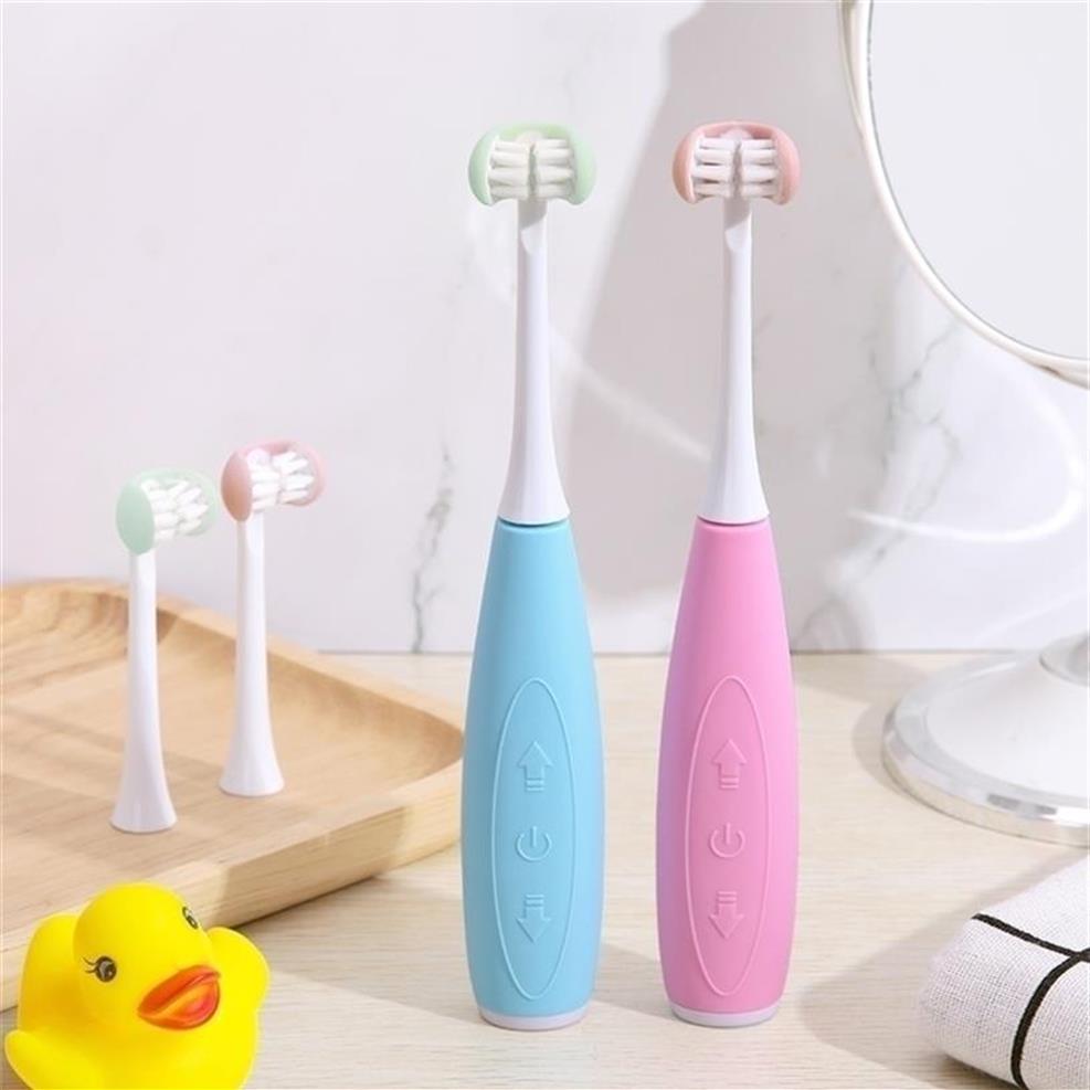 

3D Side Sonic Electric Toothbrush Children USB Rechargeable Replacement Smart Ultrasonic Brush Heads 5 Mode Waterproof Timer 220212604