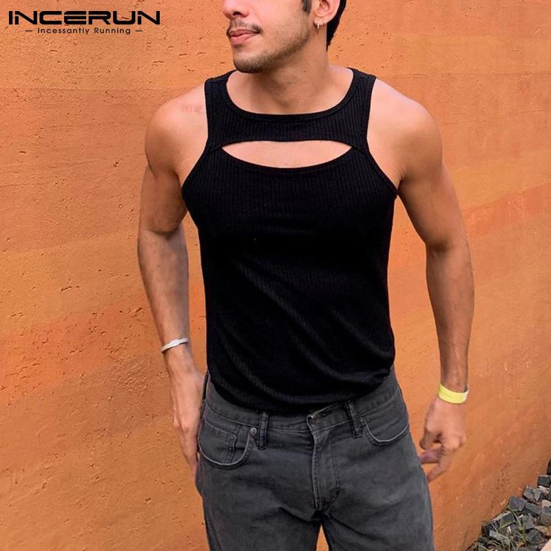 

Men' Tank Tops INCERUN American Style Sexy Leisure All-match Simple Waistcoat Stylish Hollow Out Solid Comfortable Sleeveless Vests -5L, White;black