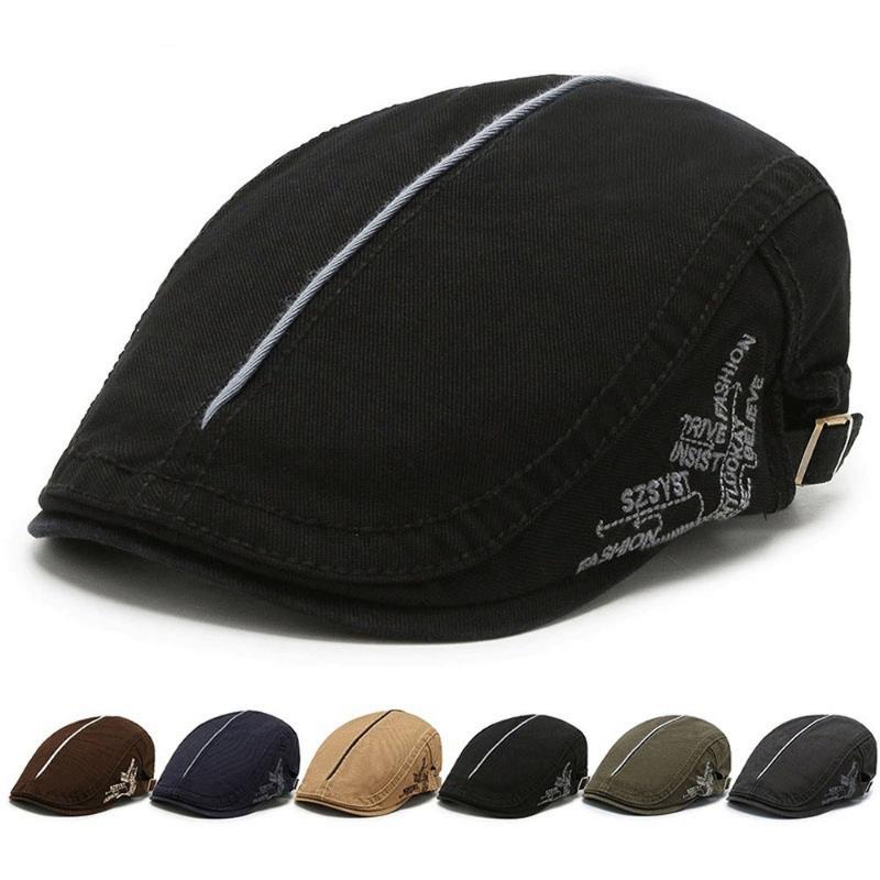 

Berets Spring And Autumn Men Sboy Caps Boina Hat Male Peaky Blinders Embroidered Stripe Design Cotton Beret 56-60cm AdjustableBerets, Black