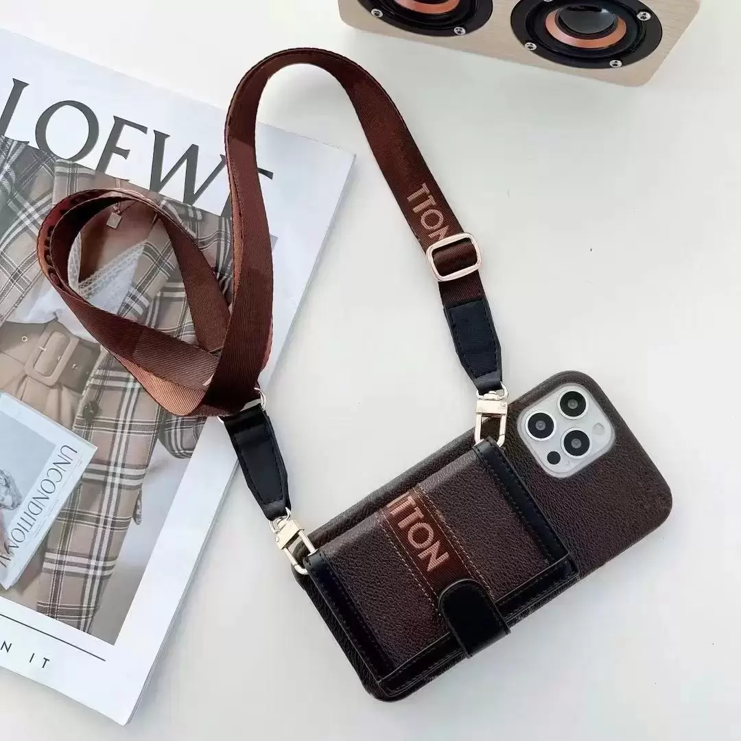 

Luxury Designer Brown Flower Card Pocket Handbag Cross Body Wallet Phone Cases for iPhone 14 pro max 13 13promax 12pro 11 Pro max X Xs XSmax Xr 8 7plus cover, Style 1-ll