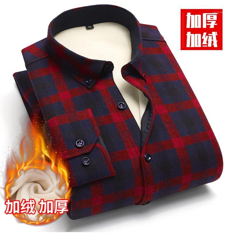 

Dress Shirts Long Sleeve Men's Work Casual Slim Fit Thermo Men Thermal Shirt Winter Thick Flannel Warm Plaid, Red