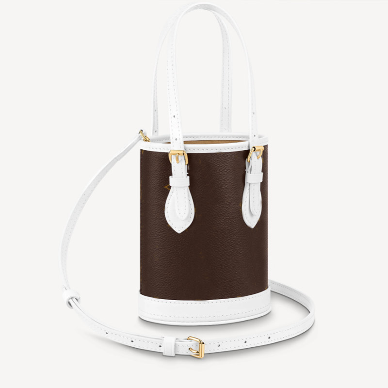 

Mini Bucket Bag Na No Handbag Cross Body Purse Classic Monogra Canvas Letter Print Internal Storage Bag With Chain Cowhide Leather Trim Removable Shoulder Strap, Just box