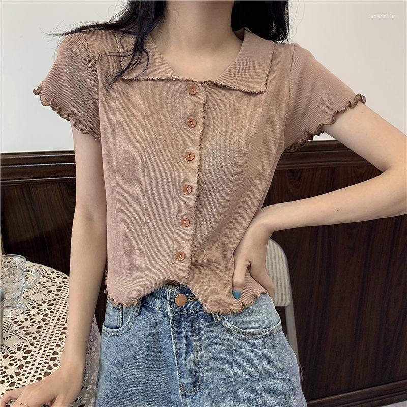 

Women's Knits & Tees Camisetas Aesthetic Women Y2k Solid Cropped Clothing Streetwear T Shirts Ropa De Mujer Harajuku Ruched Single Breasted, White