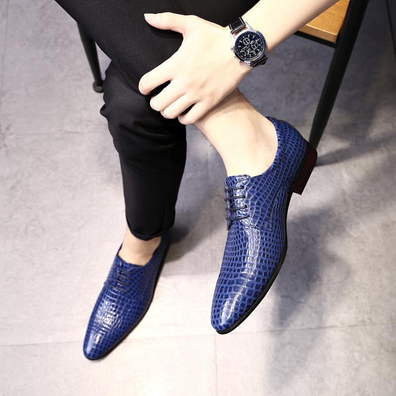 

Dress Shoes Luxury Crocodile Grain Oxfords Fashion Pointed Toe Mens Spring/Autumn Lace-Up Casual Business Man Size 38-47, Blue
