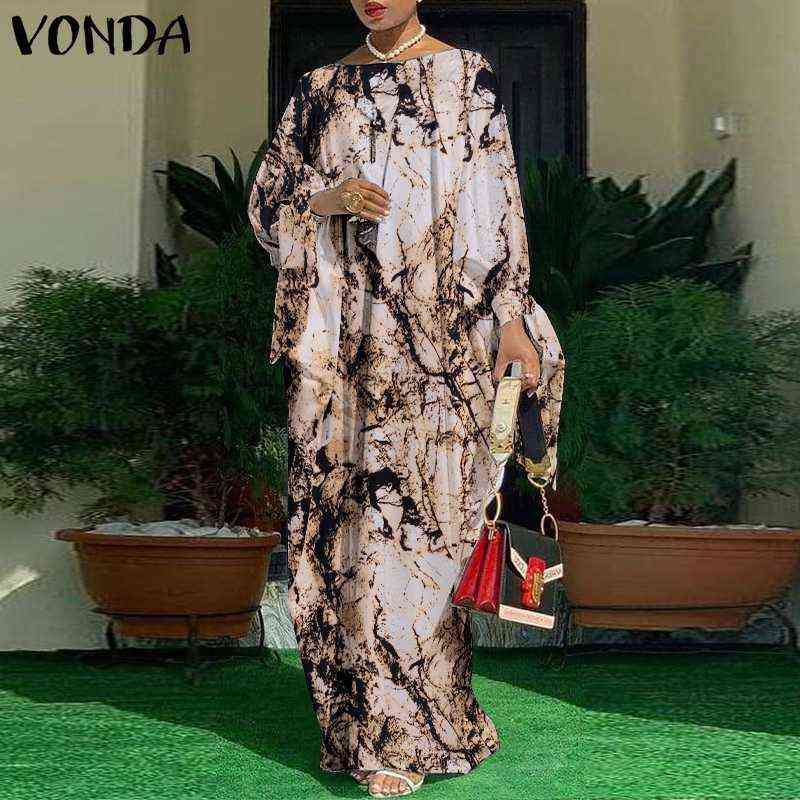 

Elegant Kaftan Dress 2022 VONDA Women Vintage Printed Party Long Maxi Dress Holiday Beach Sundress Casual Vestido Robe Femme H220510, Grey