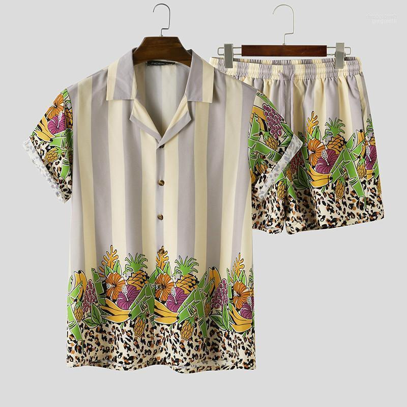 

Men' Tracksuits 2022 Men Hawaiian Sets Printing Beach Summer Short Sleeve Lapel Shirt Board Shorts 2 Pieces Streetwear Vacation