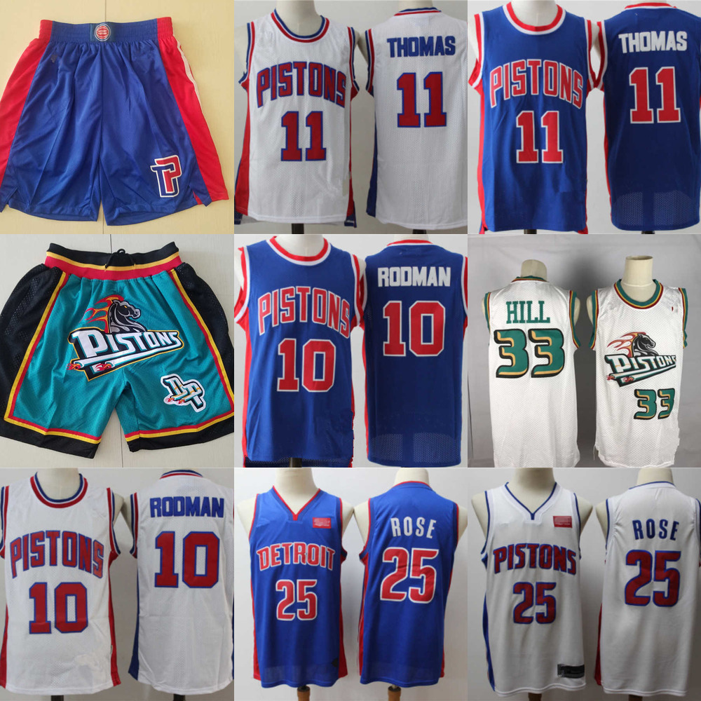 

2020 Detroit''Pistons''Mens Jersey Throwback Grant 33 Hill Isiah 11 Thomas Dennis 10 Rodman blue white Basketball Shorts Basketball Jerseys Red, Color